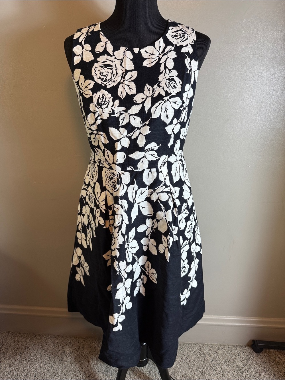 Talbots Black and White Floral Fit-and-Flare Dress